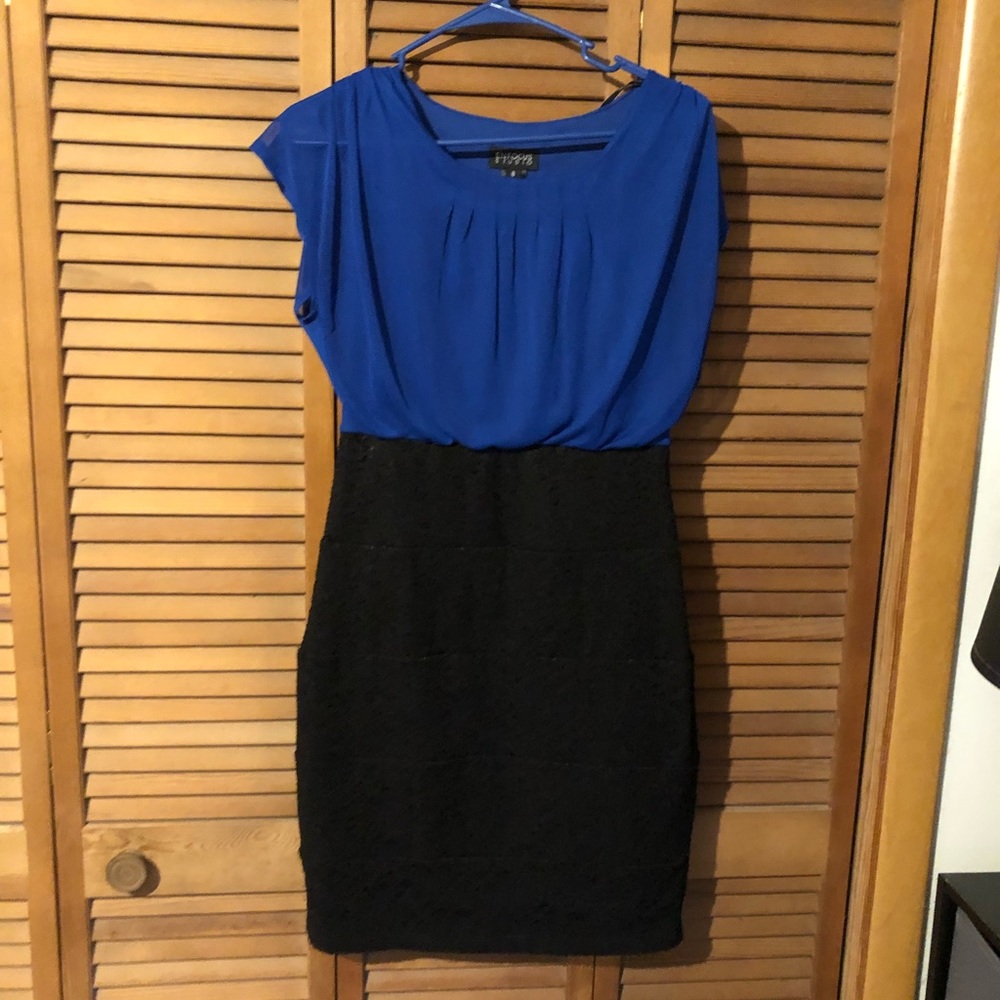 Blue and black mini dress